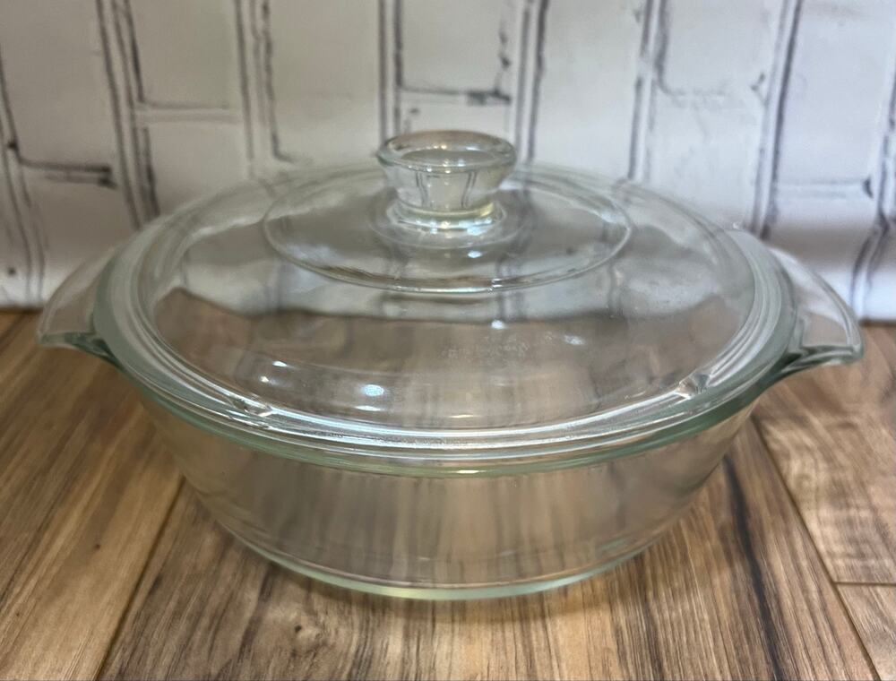 Vintage Anchor Hocking Fire-King 1 Qt Clear Glass Casserole Dish w/ Lid USA